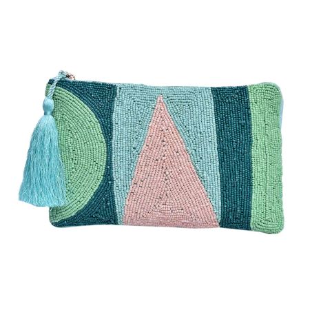 Green Beaded Oversized Clutch Purse With Tassel